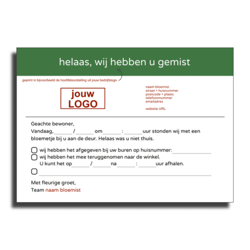 Bloementasje niet thuis kaart