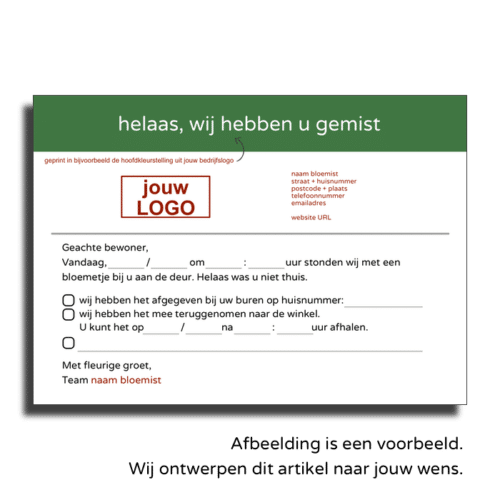 Bloementasje niet thuis kaart